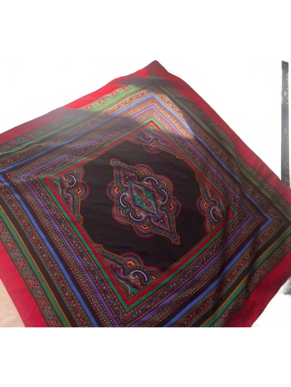 Vintage 1970s Italian 100% Polyester Square Scarf with Colorful Paisley Pattern
